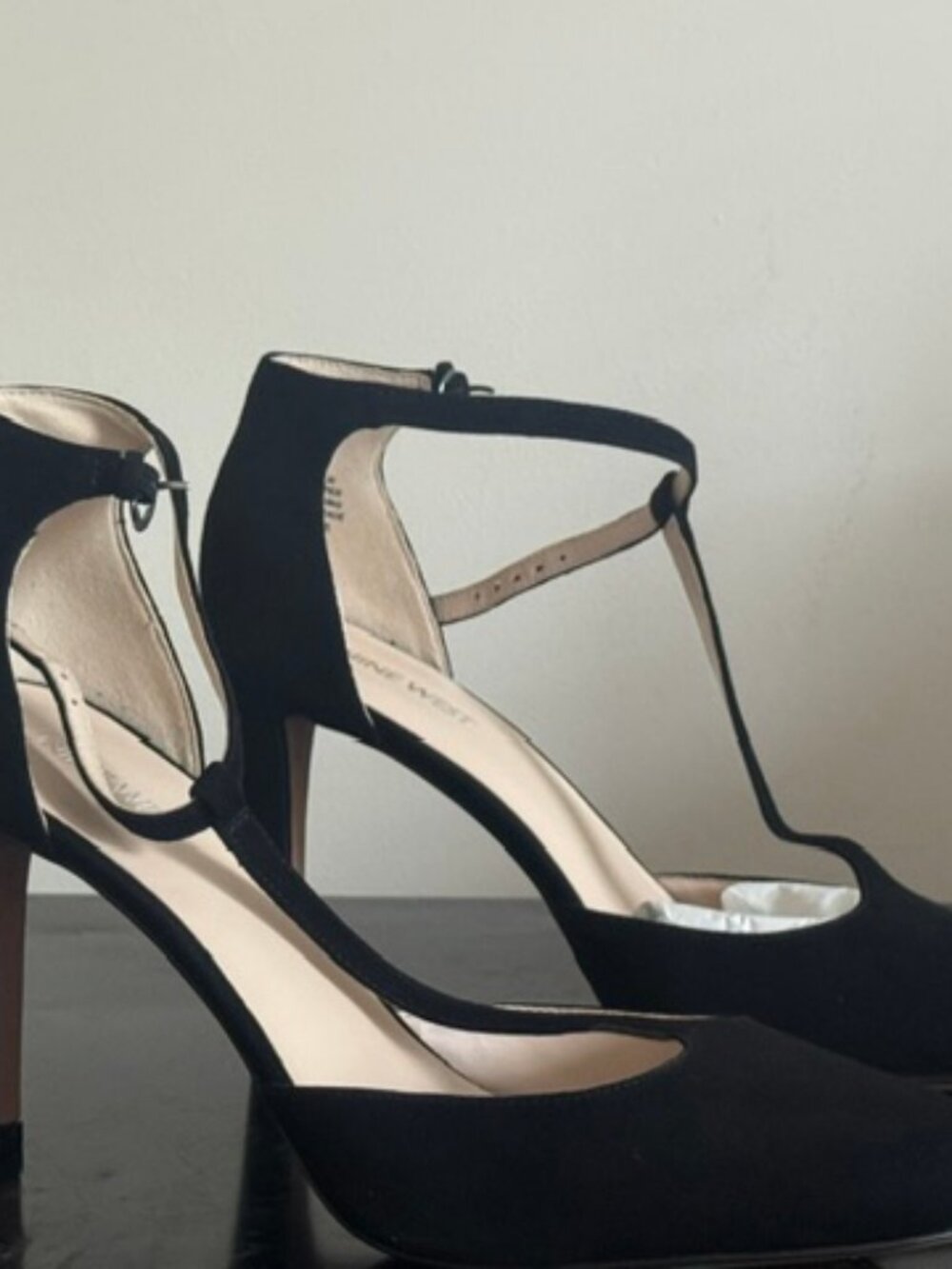 Nine West Black Suede T-Strap Heels | Size 10 | 4" Heel | Never Worn | Original